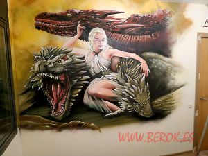 graffiti Daenerys Targaryen dragones juego de tronos habitacion